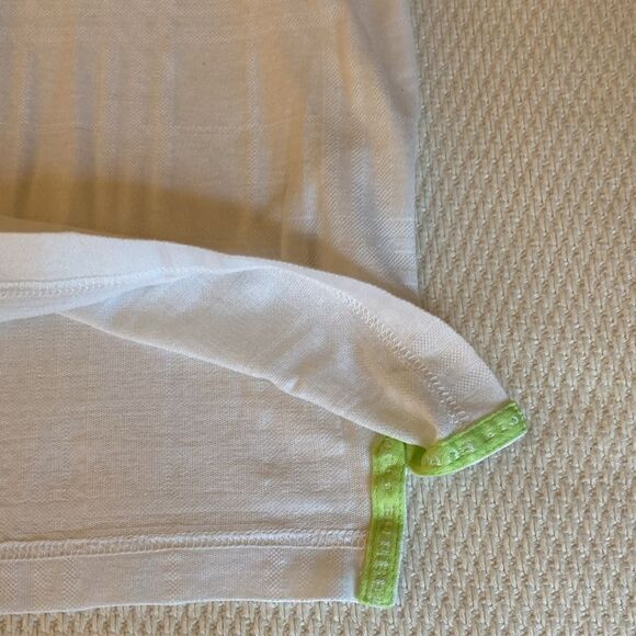 Burberry Golf Polo Shirt with White Shadow Check Pattern Tipped in Lime Green. - Picture 7 of 10